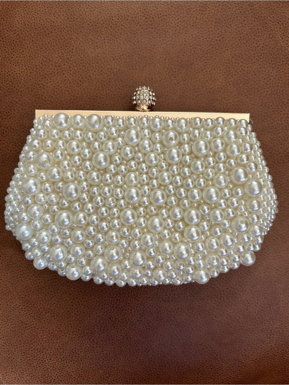 Pearl-Embellished Ivory Evening Clutch
